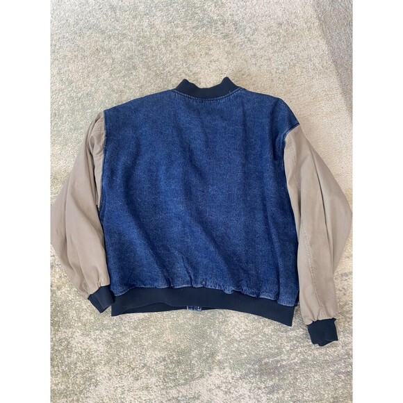 Vintage 80s 90s Sz XXL GREAT LAND Baseball Jacket Denim Beige Blue - Picture 7 of 7